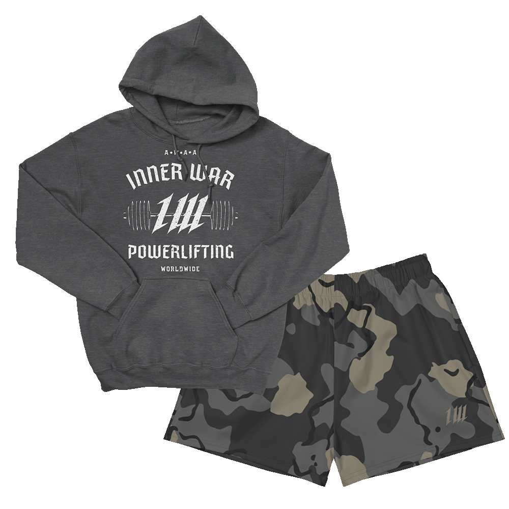 Camo Gym Shorts & Powerlifting Hoodie Set – Inner War Strength Co.