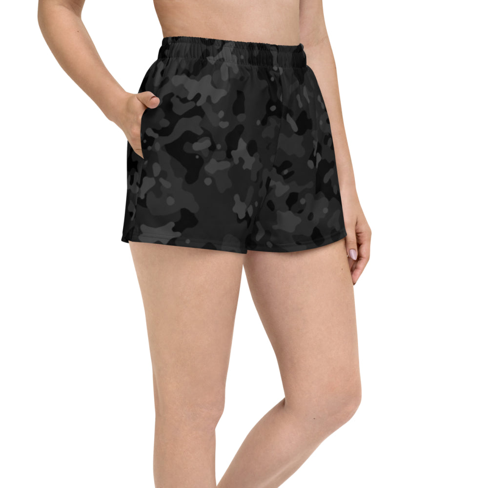 Black Camo Short Gym Shorts, worn, front