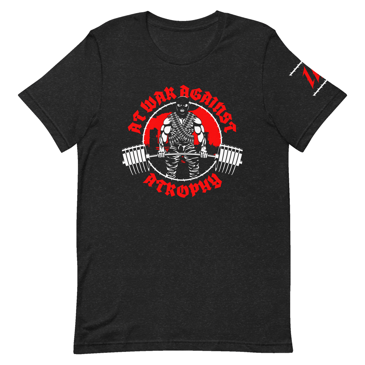 Iron Dissident Black Gym T-Shirt, front, right angle with sleeve logo