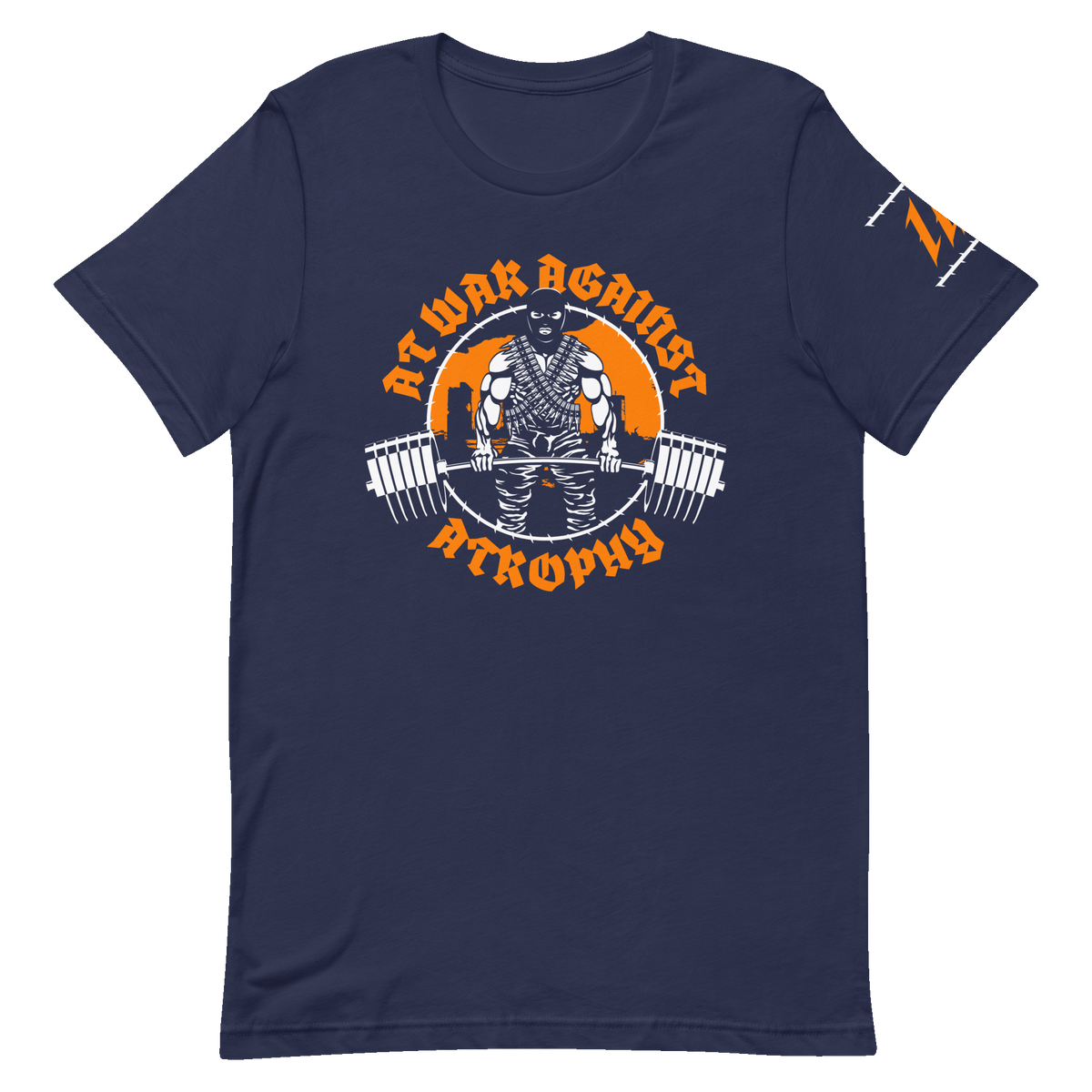 Iron Dissident Navy Gym T-Shirt, front, right angle with sleeve logo