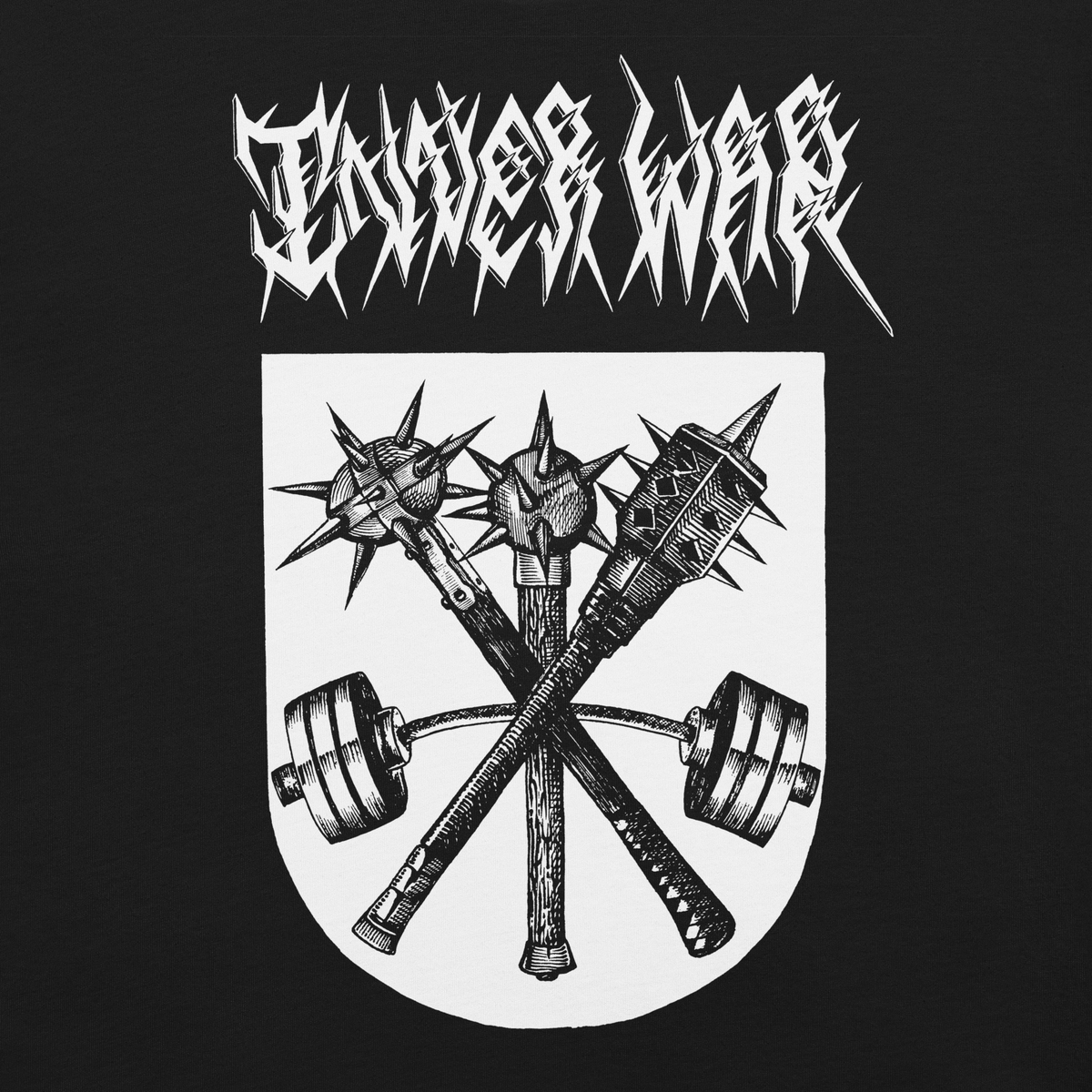 Weapons of War Black Gym Tee, print close-up