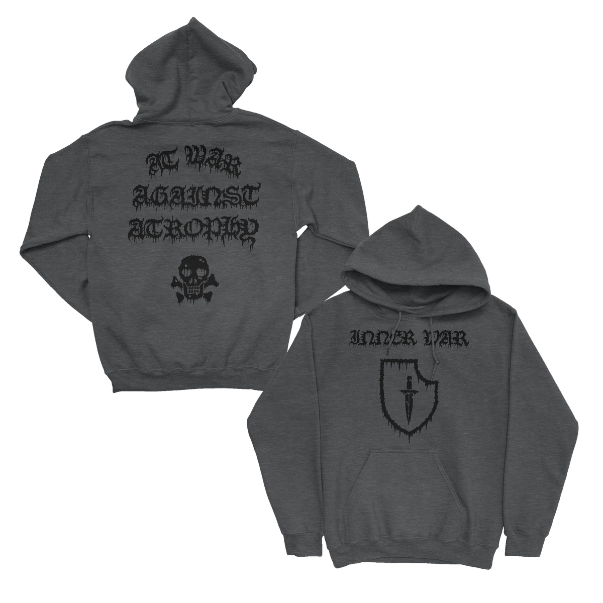 Iron Order Charcoal Gym Hoodie, front and back