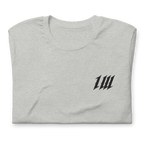 Minimal Ash Grey Gym T-Shirt, folded, showing the embroidery