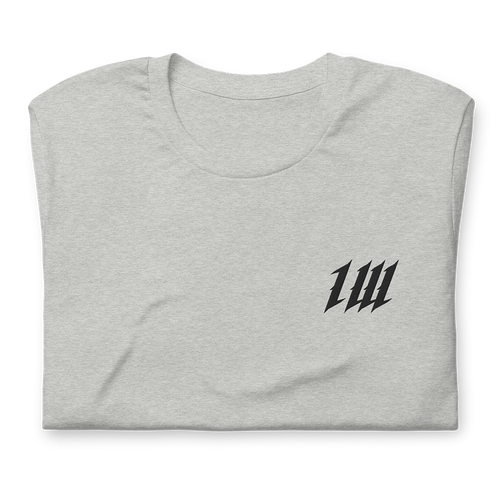 Minimal Ash Grey Gym T-Shirt, folded, showing the embroidery