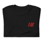 Minimal Black Gym T-Shirt, folded, showing the embroidery