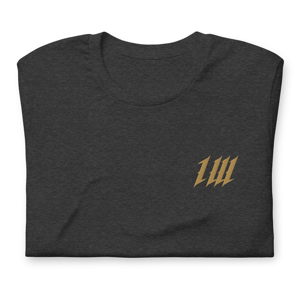 Minimal Charcoal Gym T-Shirt, folded, showing the embroidery