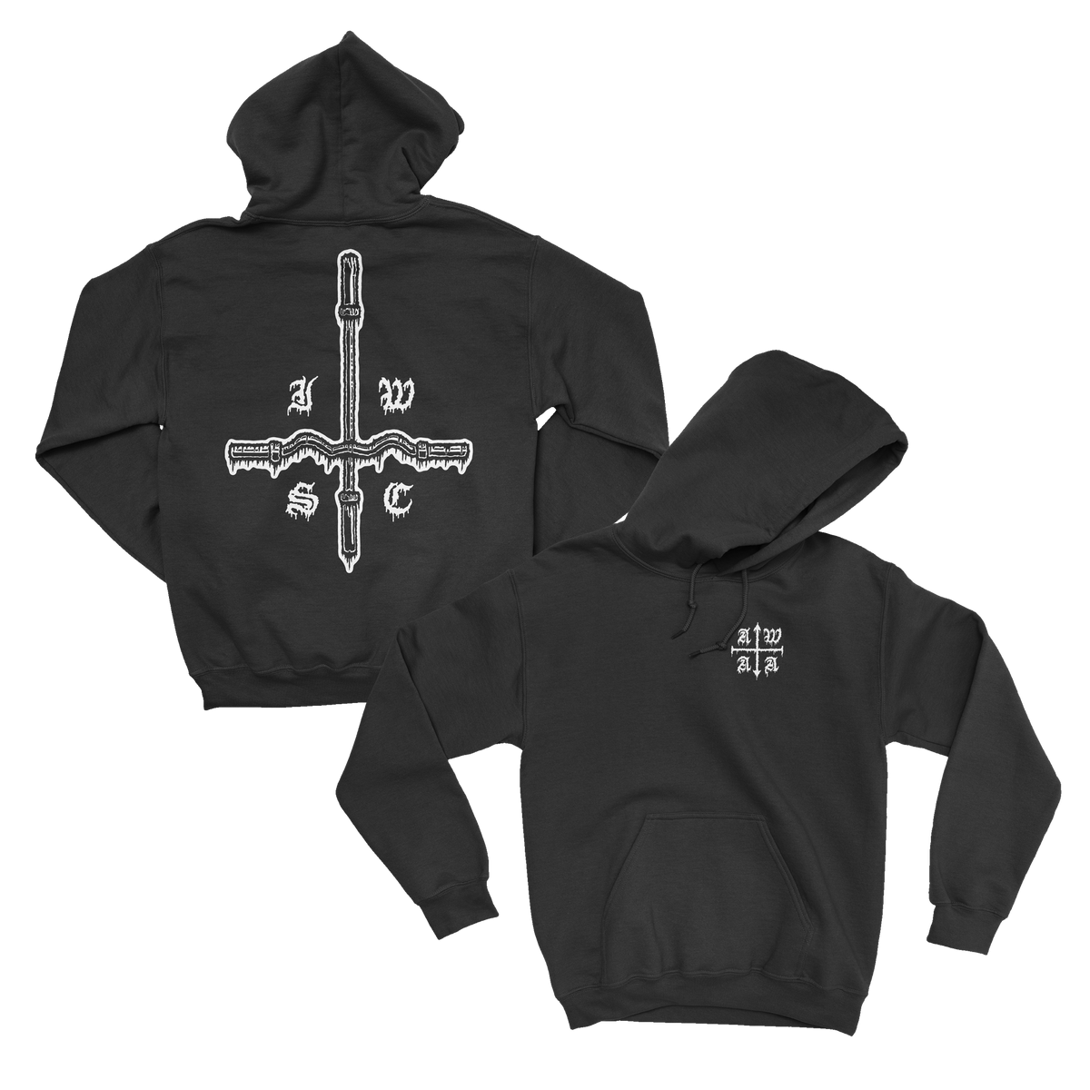 Strength Cult Cross Black Hoodie, front and back