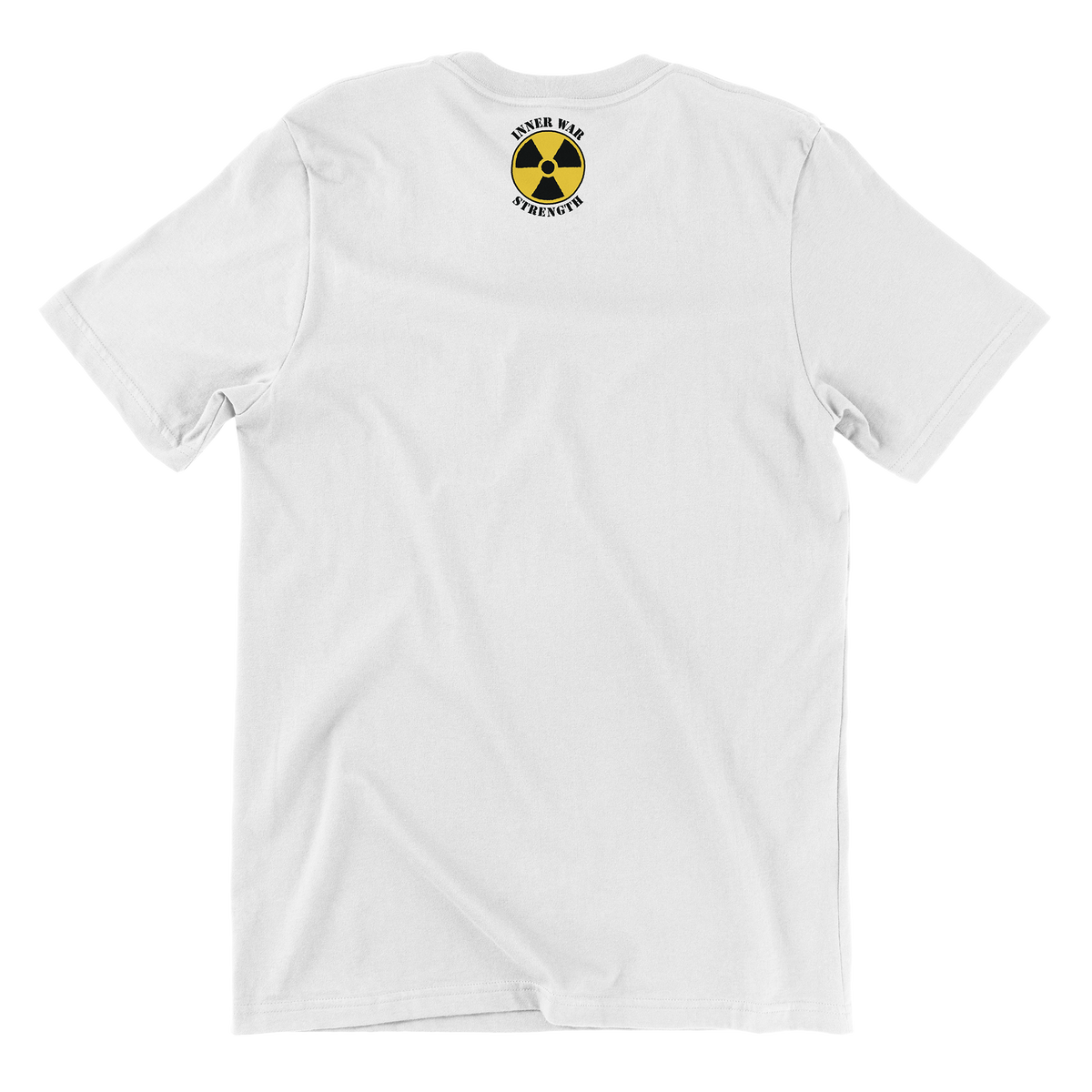 Masculine Toxicity White T-Shirt, back with radiation symbol