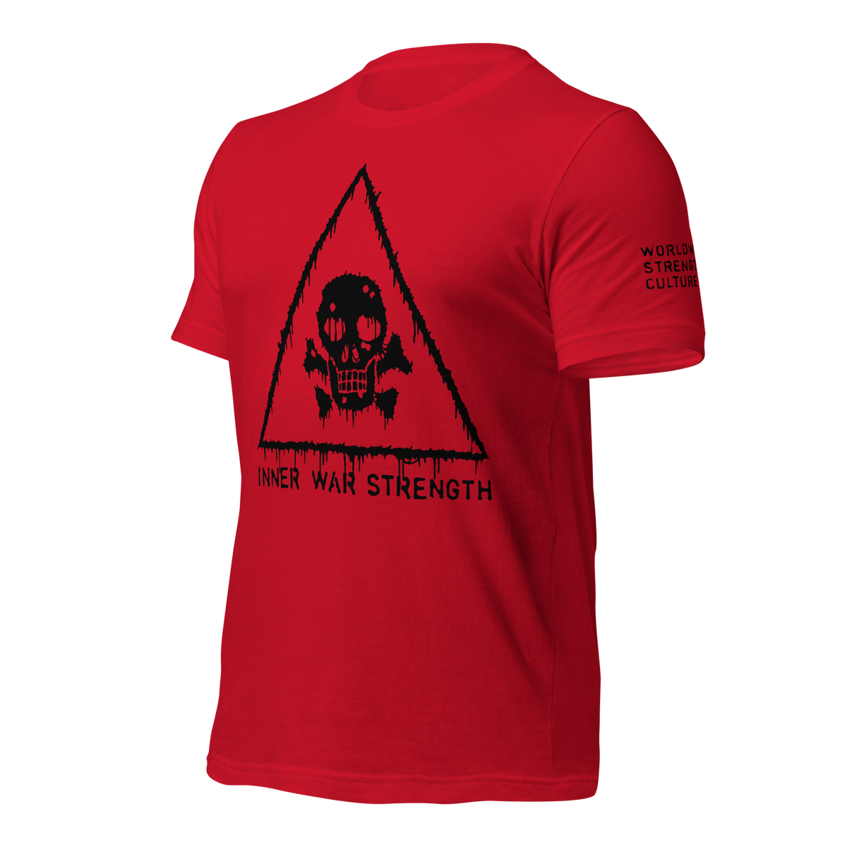 Strength Culture Red Gym T-Shirt, front, left angle with sleeve print