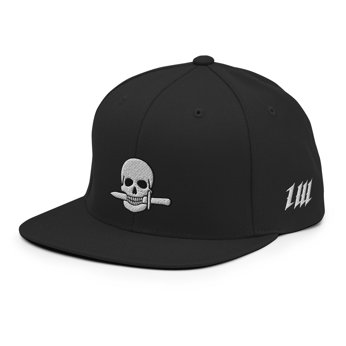 Warskull Black Snapback Hat, three-quarter view