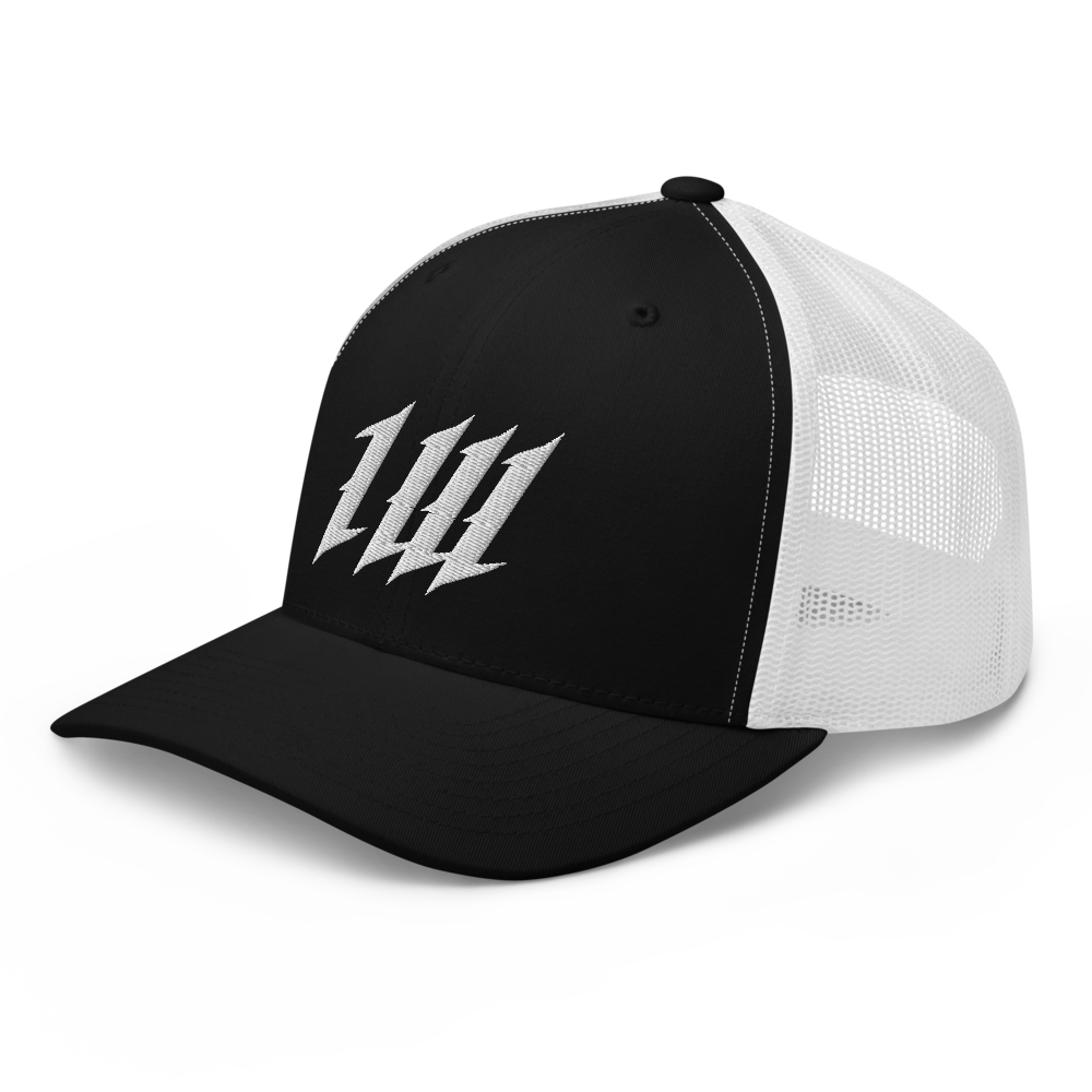 Monogram Black Trucker Cap, three-quarter view