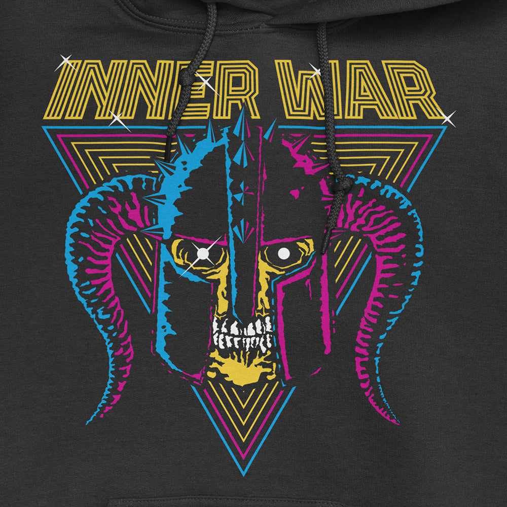 Retro Synthwave Barbarian Hoodie, print close-up